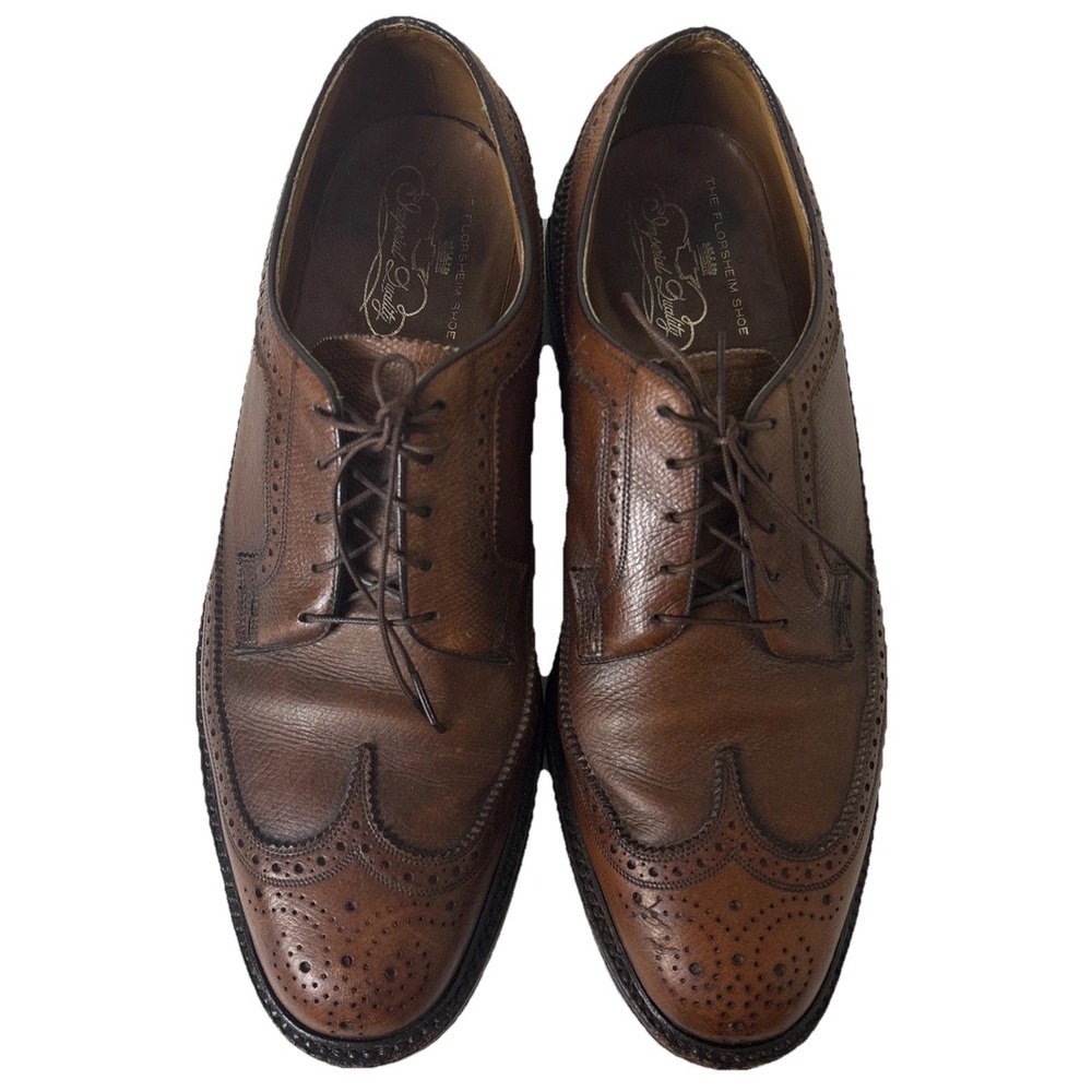 Vintage Florsheim Imperial Dress Shoes Longwing Brogue Leather Mens 11 D Brown